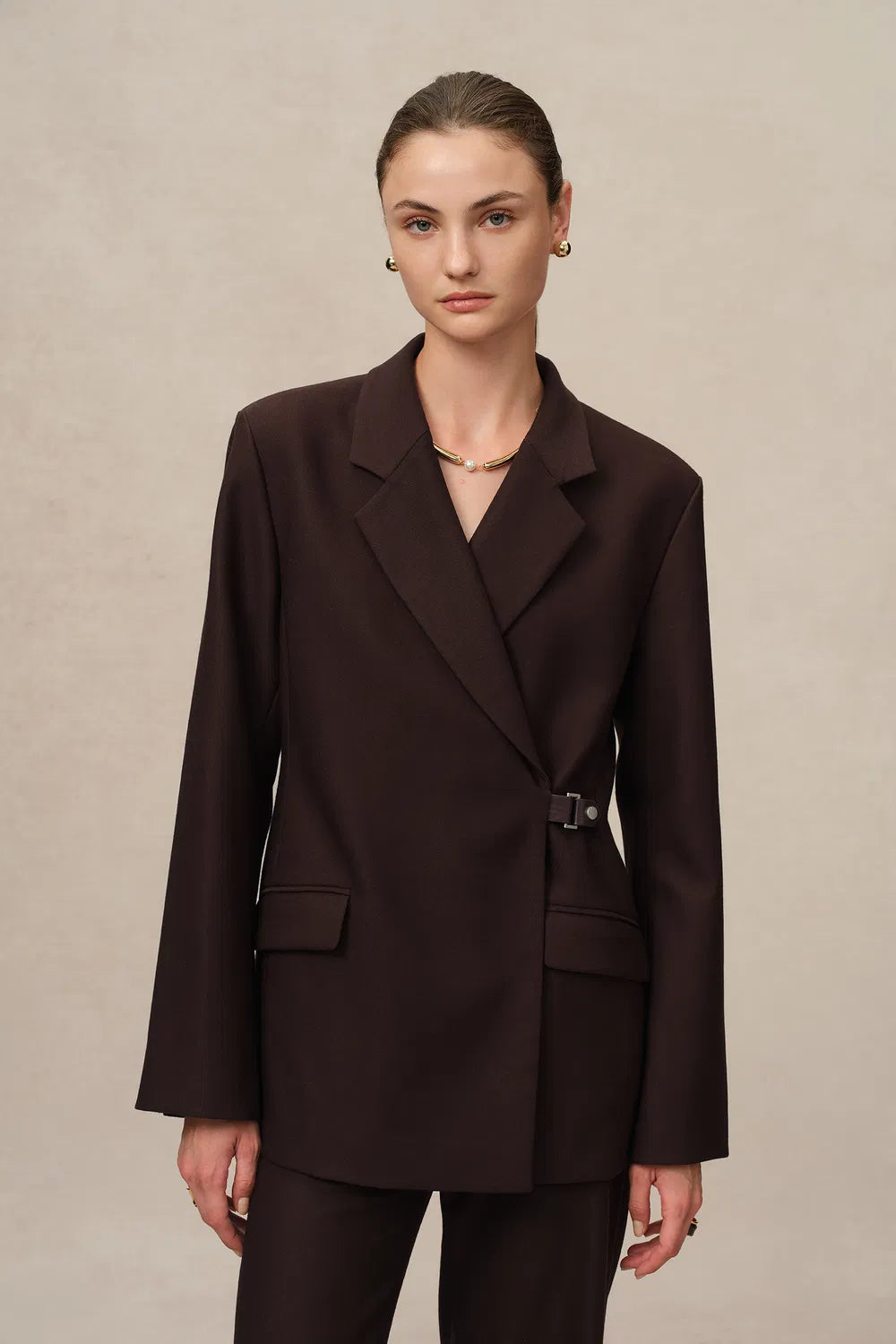 Babila Side Notched Lapel Blazer in Fine Wool Twill