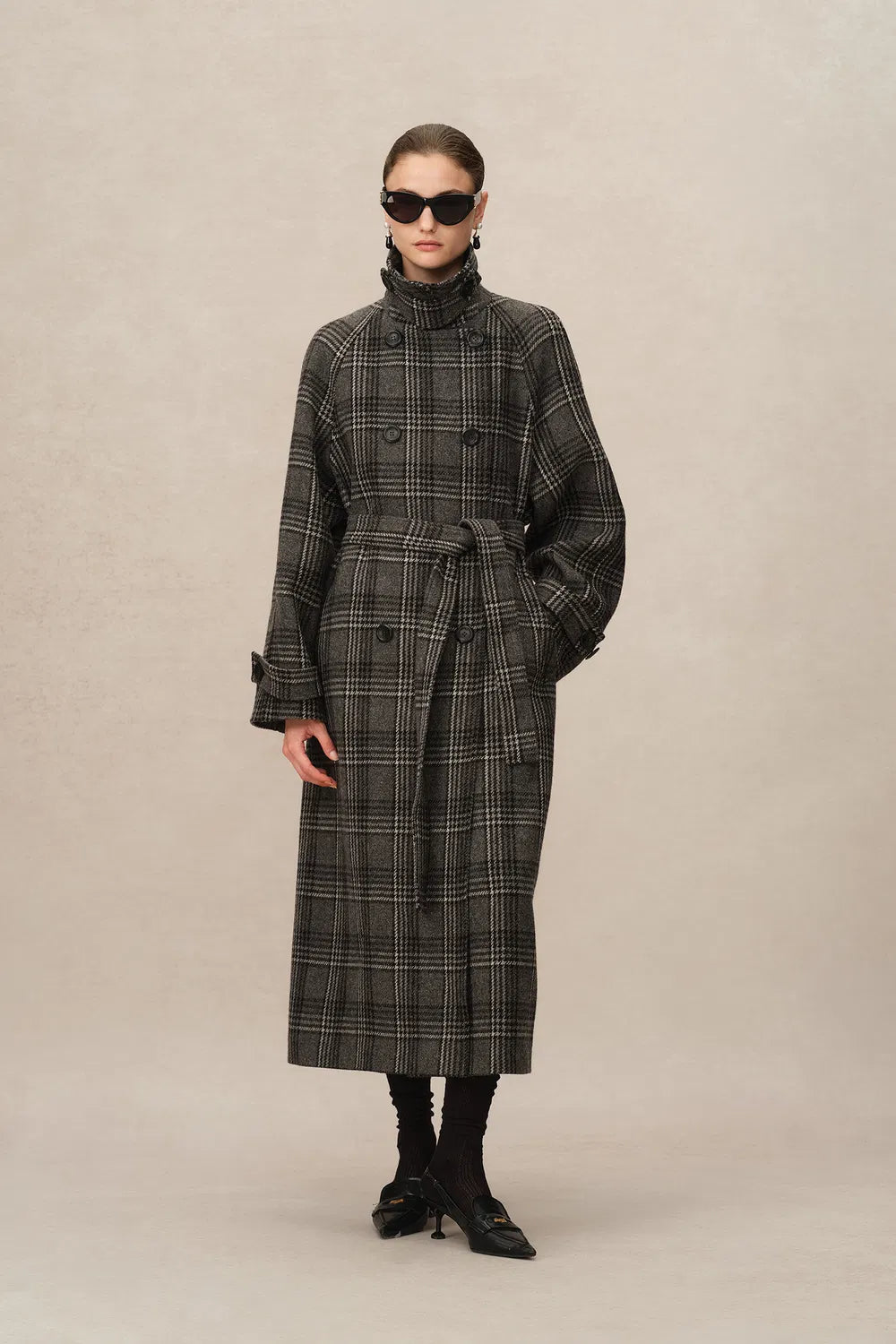 Edit Convertible Funnel Neck Coat in Welsh Checkered Box Wool