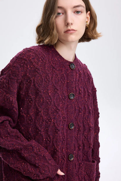 Kitty Cable Cardigan in Speckled Wool Knit