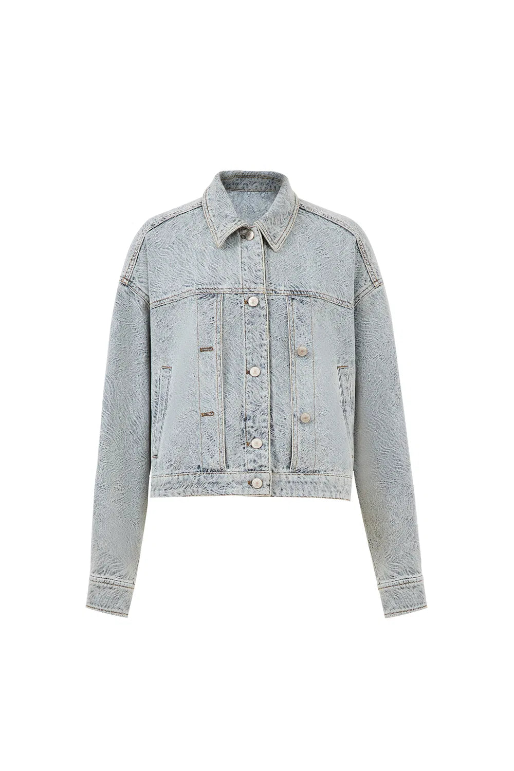 Ainsley Textured Cropped Jacket in Washed Jacquard Denim