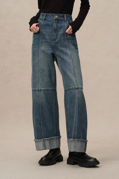 Lark Straight Leg Cuffed Jeans in Tencel Denim