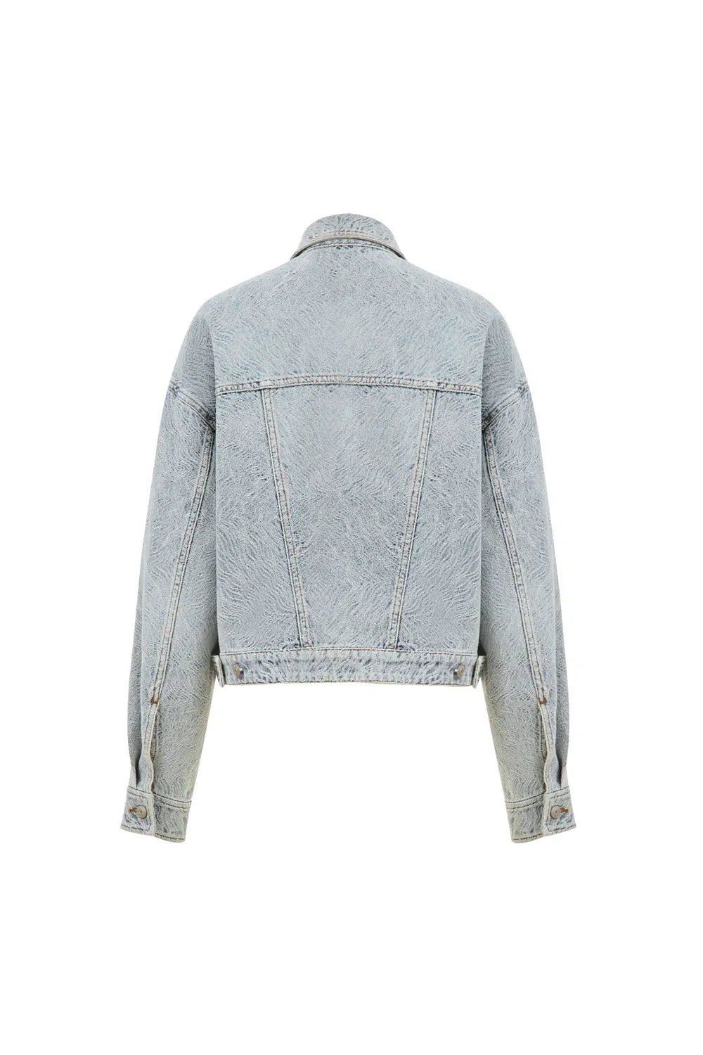 Ainsley Textured Cropped Jacket in Washed Jacquard Denim