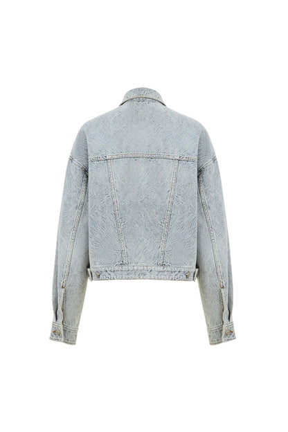 Ainsley Textured Cropped Jacket in Washed Jacquard Denim