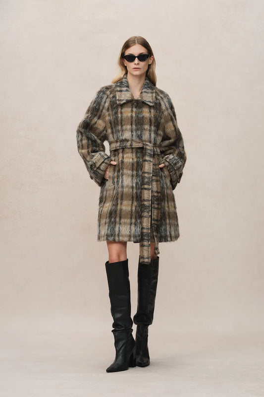 Mavis Plaid Coat in Brushed Single-Face Wool