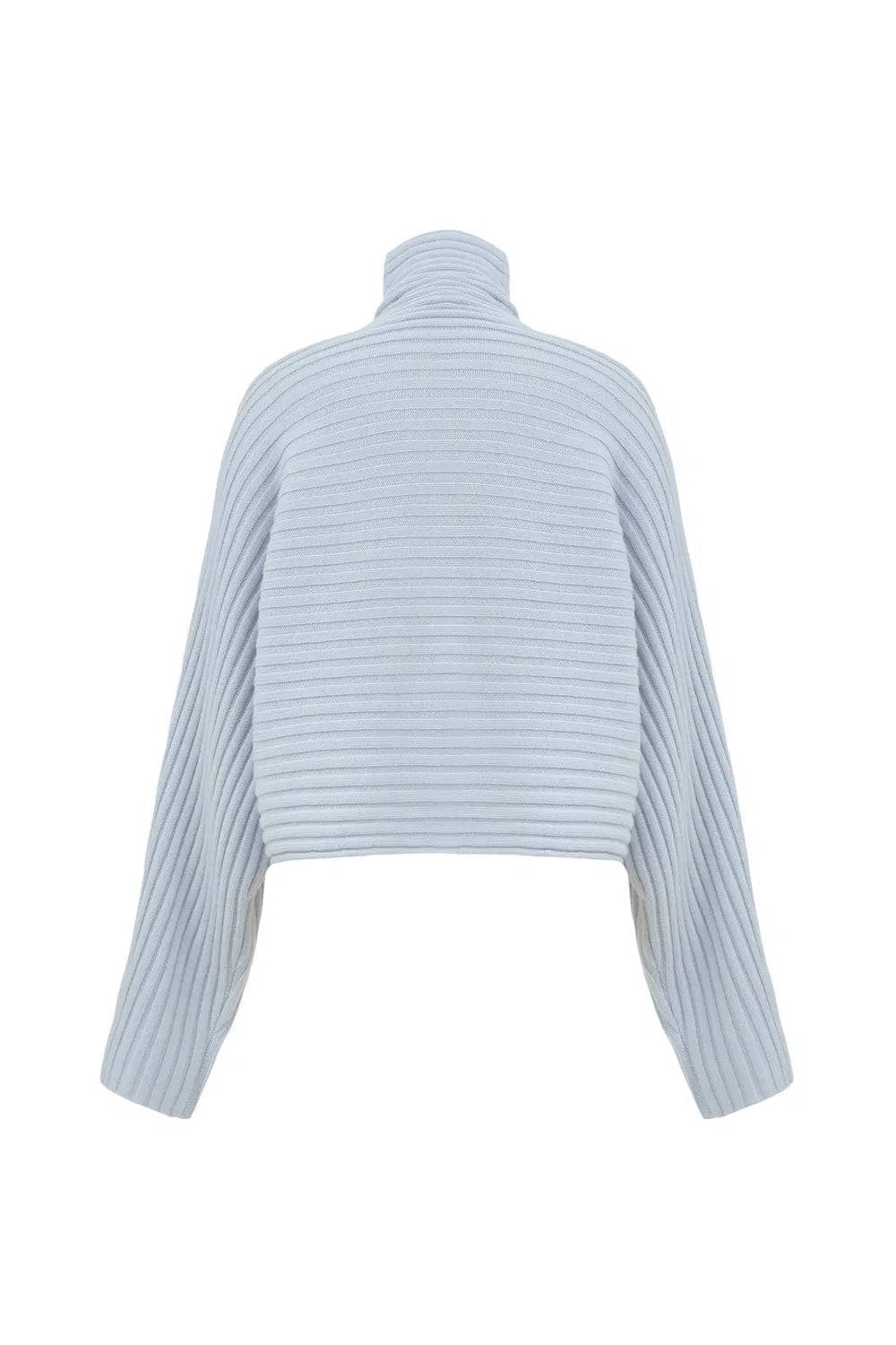 Charlotte Blue Turtleneck Cardigan in Merino Wool-Cashmere Rib Knit