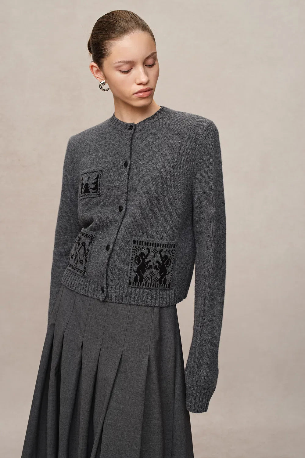 Galop Jacquard Cardigan in Merino-Cashmere Knit