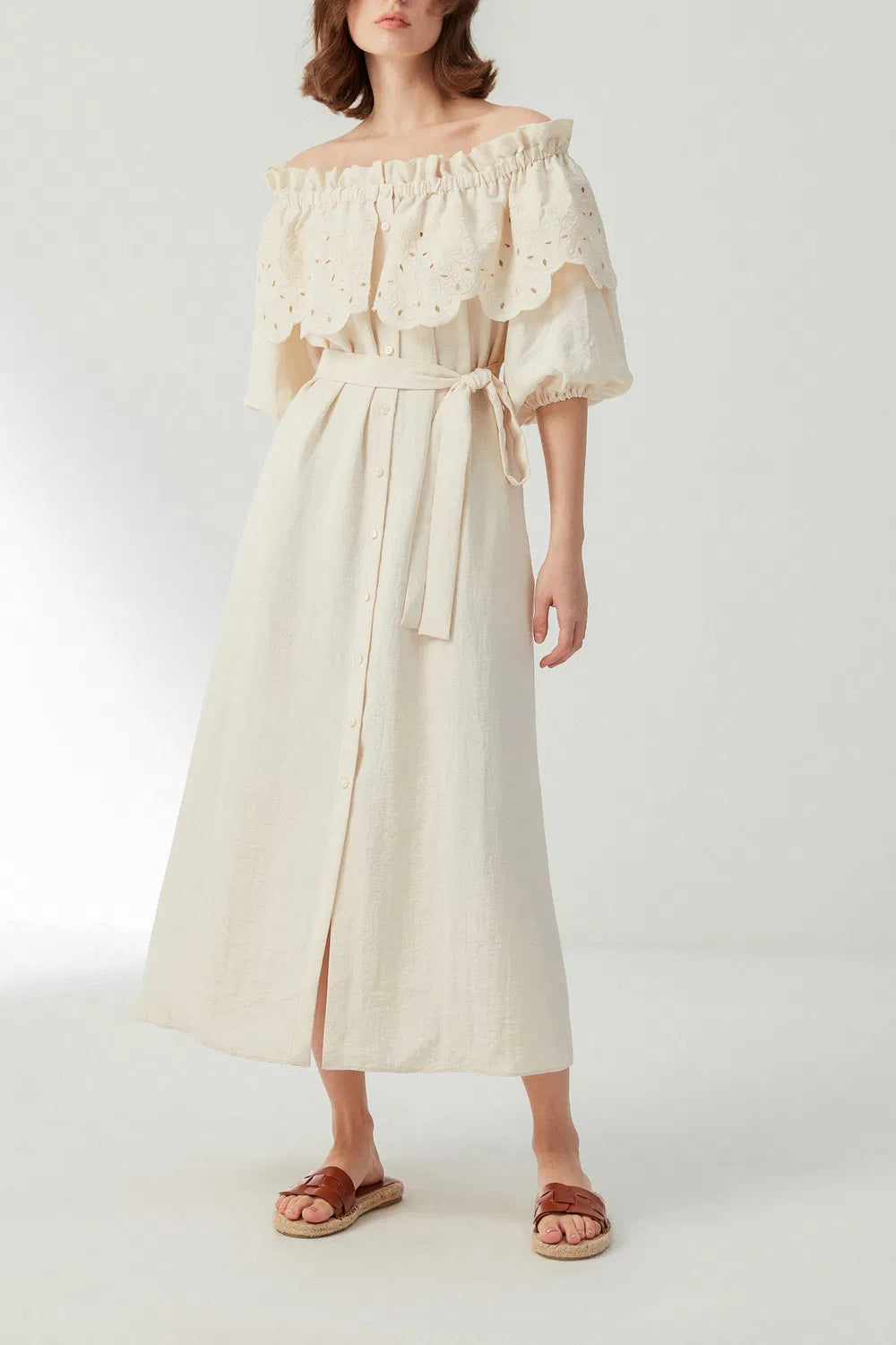 Alexia Lace Embroidery Dress in Tencel