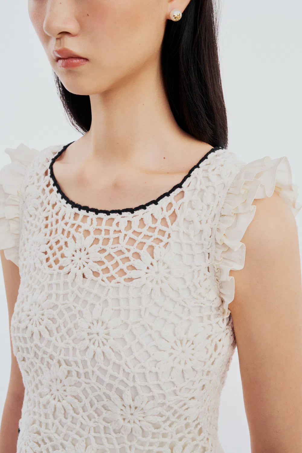 Mia Handcrafted Crochet Openwork Top in Cotton Knit