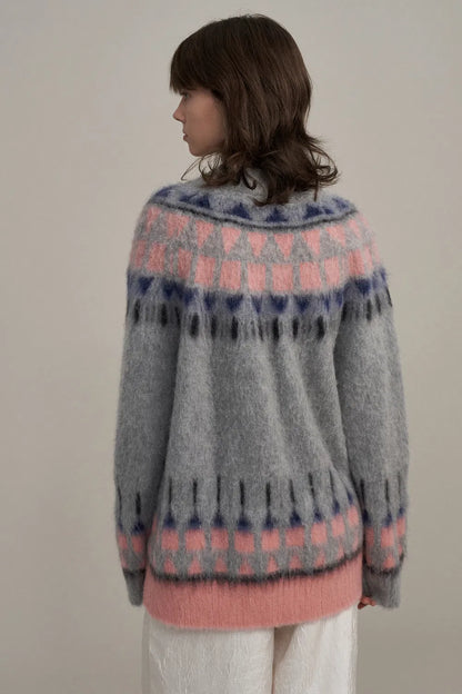 Deanna Fair Isle Cardigan in Baby Alpaca Blend Knit