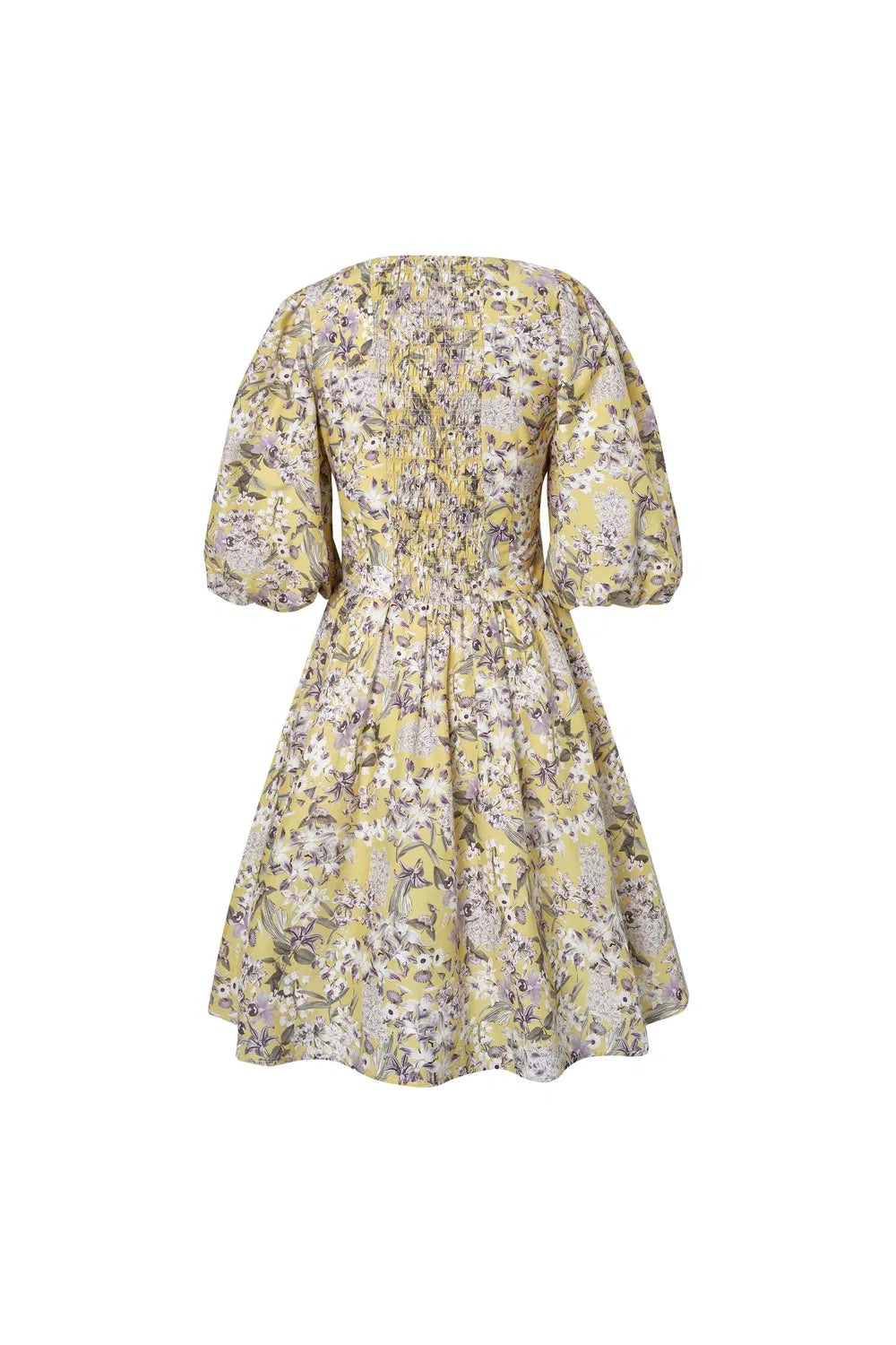 Hyacinth Flora Print Puff Sleeve Dress in Mulberry Silk Blend