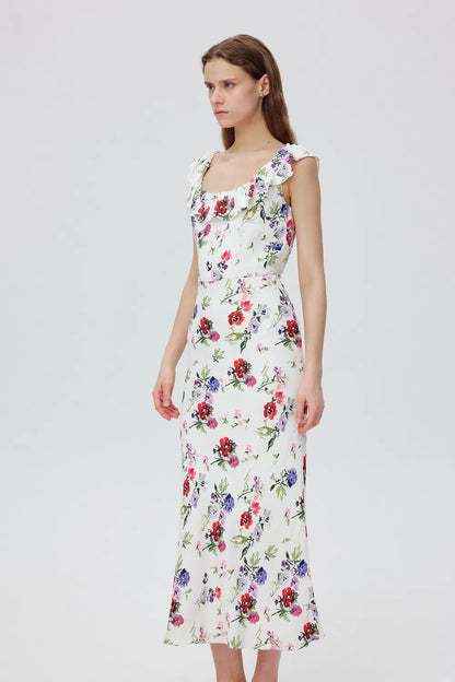 Cici Flora Printed Ruffle Dress in Viscose