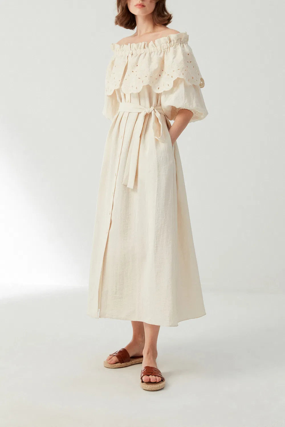 Alexia Lace Embroidery Dress in Tencel