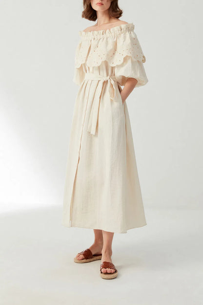 Alexia Lace Embroidery Dress in Tencel