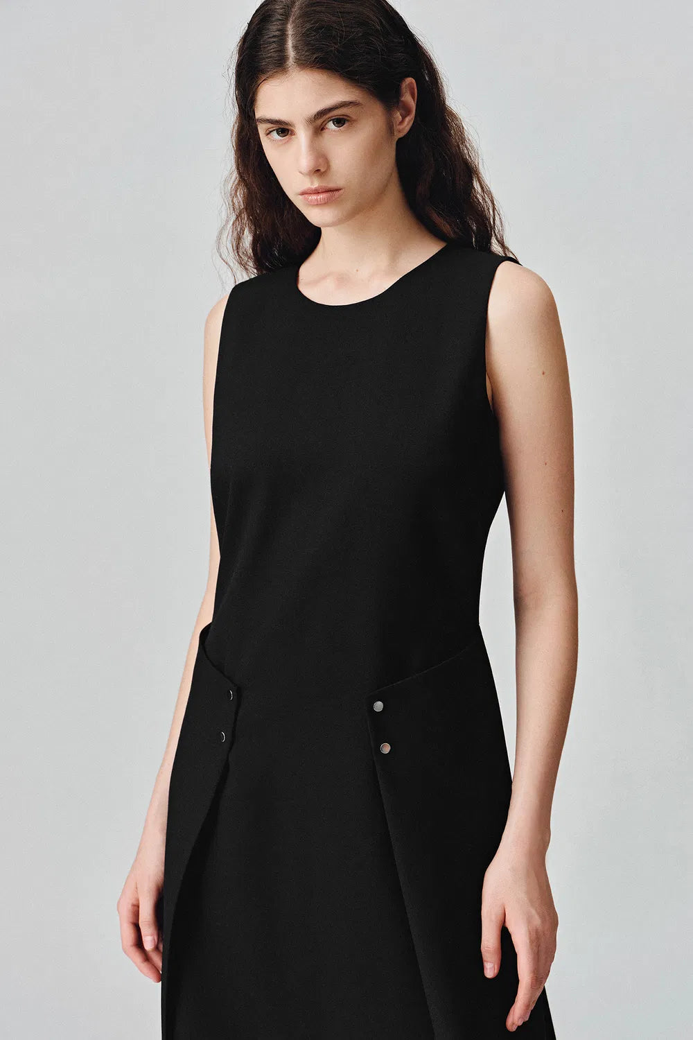 Zaha Pleated A-Line Midi Dress in Wool Blend