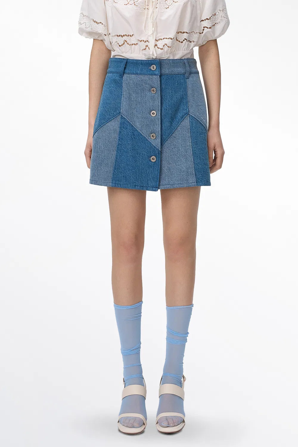 Angie Colorblock Denim Skirt in Tencel Lyocell Blend