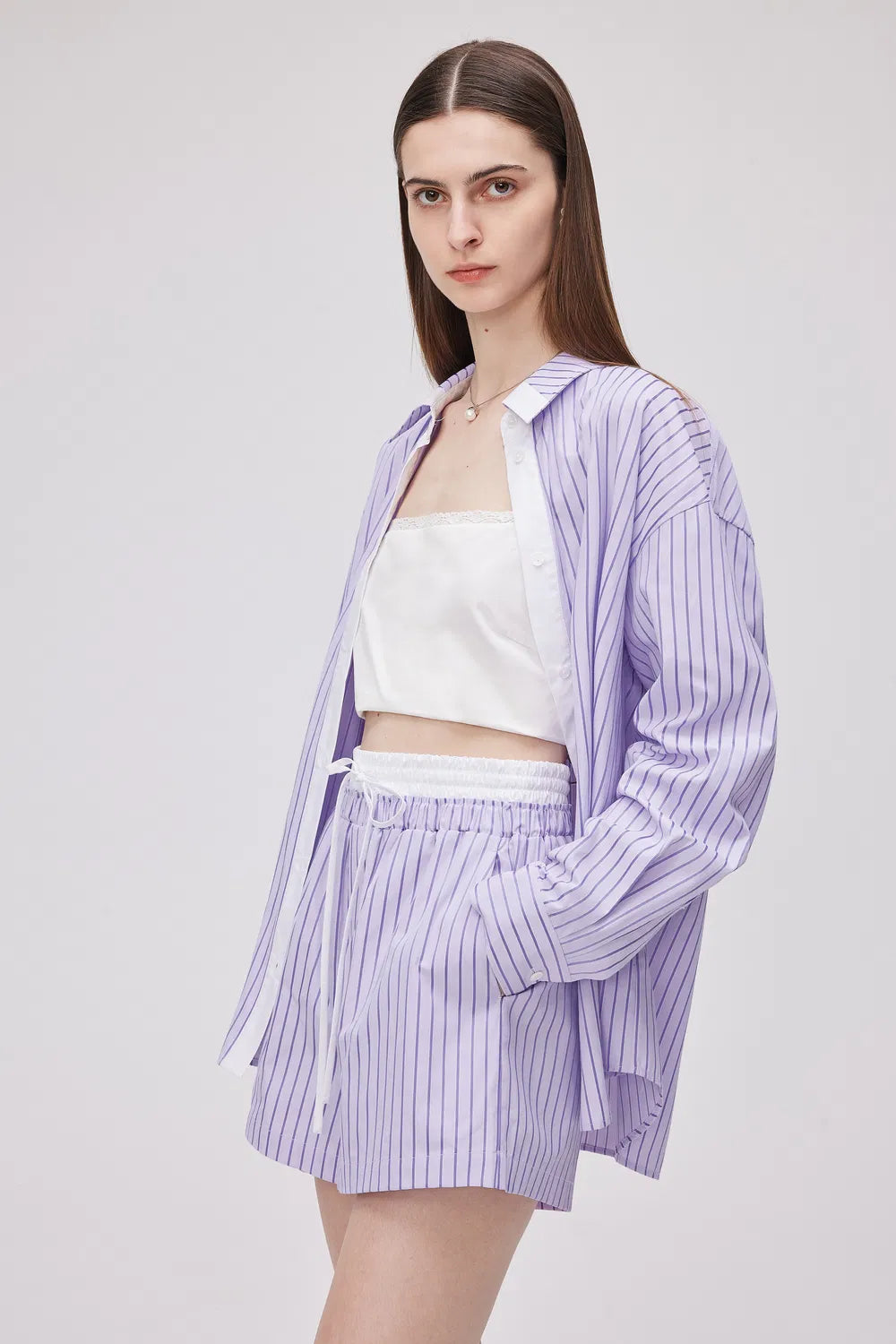 Faya Purple Contrast Shirt and Shorts Set in Viscose Blend