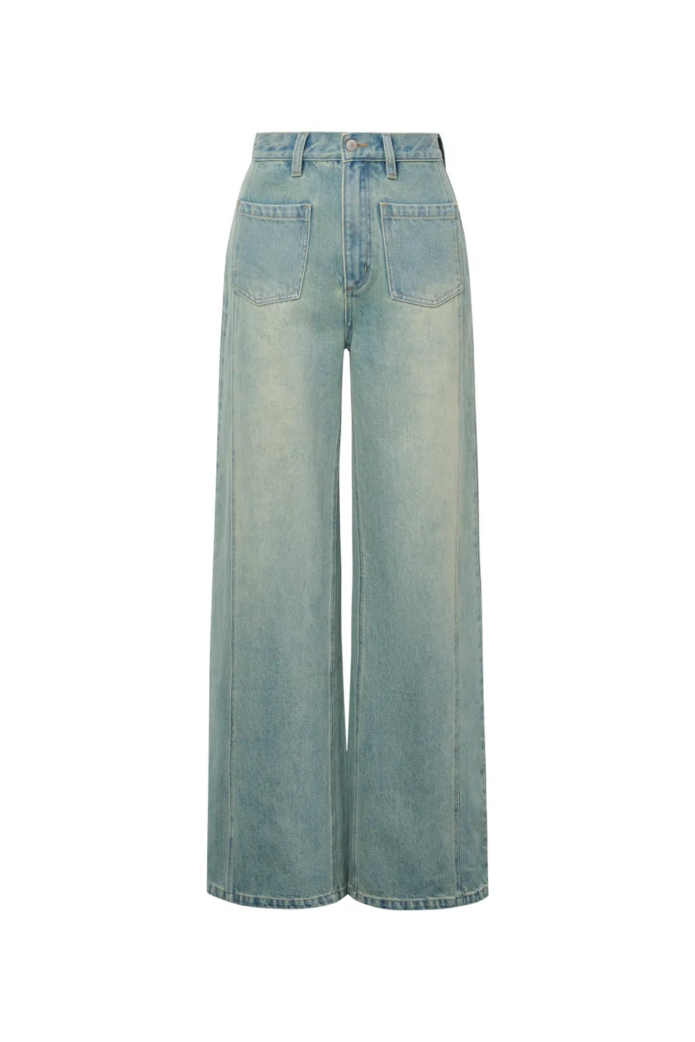 Cheer Patch Pocket Wide Leg Jeans in Washed Cotton Denim