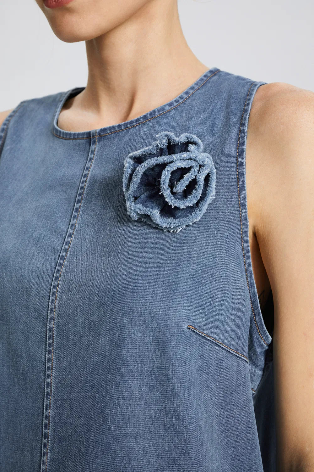 Miranda Embellished Dress in Cotton Lyocell Denim