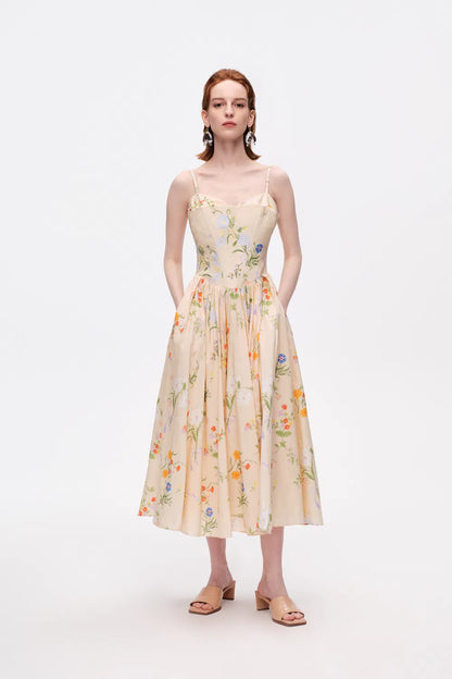 Marie Flora Printed Corset Dress in Cotton