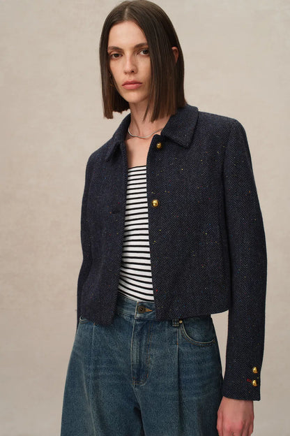 Hailey Herringbone Jacket in Merino Wool Tweed