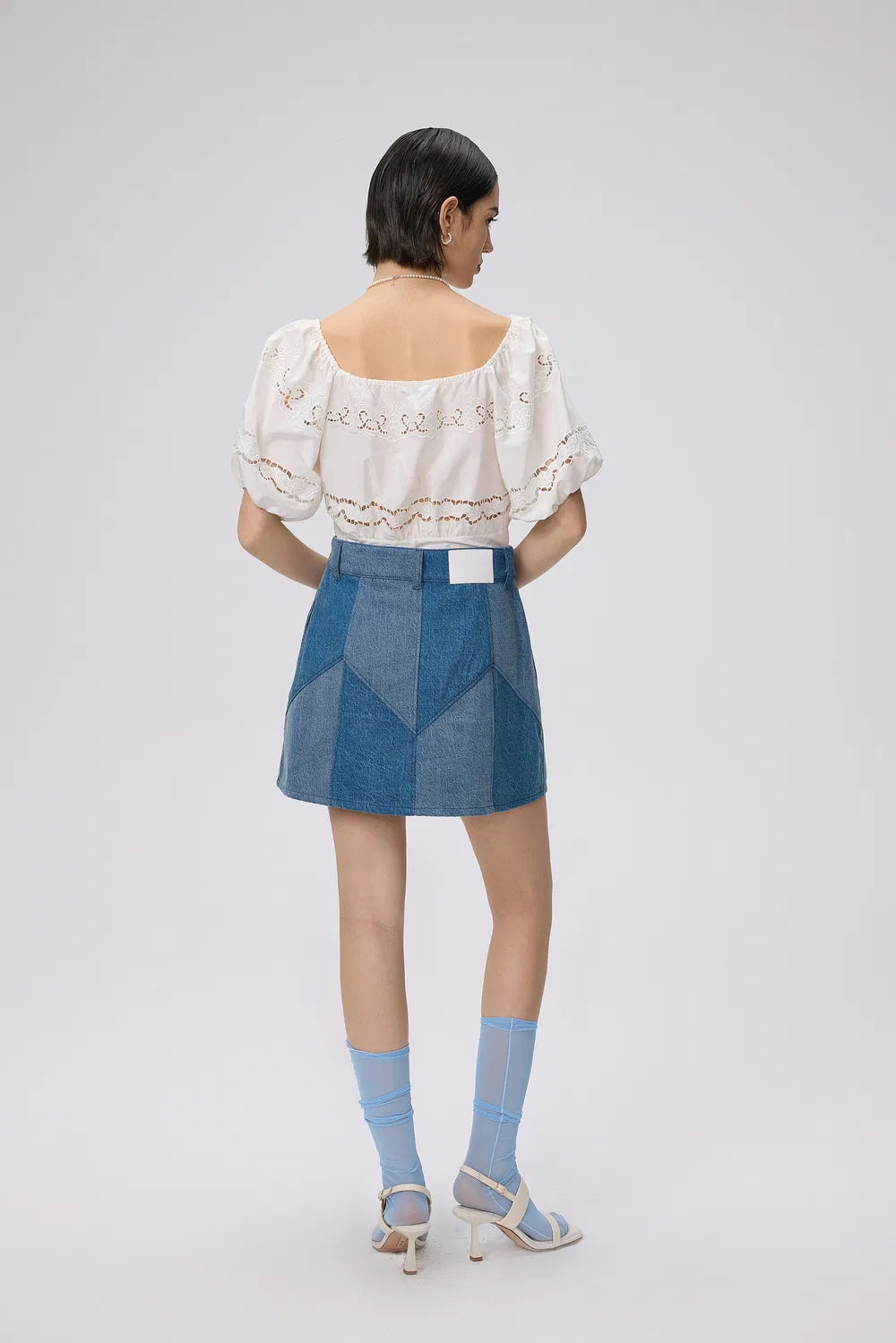 Angie Colorblock Denim Skirt in Tencel Lyocell Blend