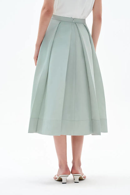 Cici A Line Pleated Flare Skirt in Crystal Flow Satin