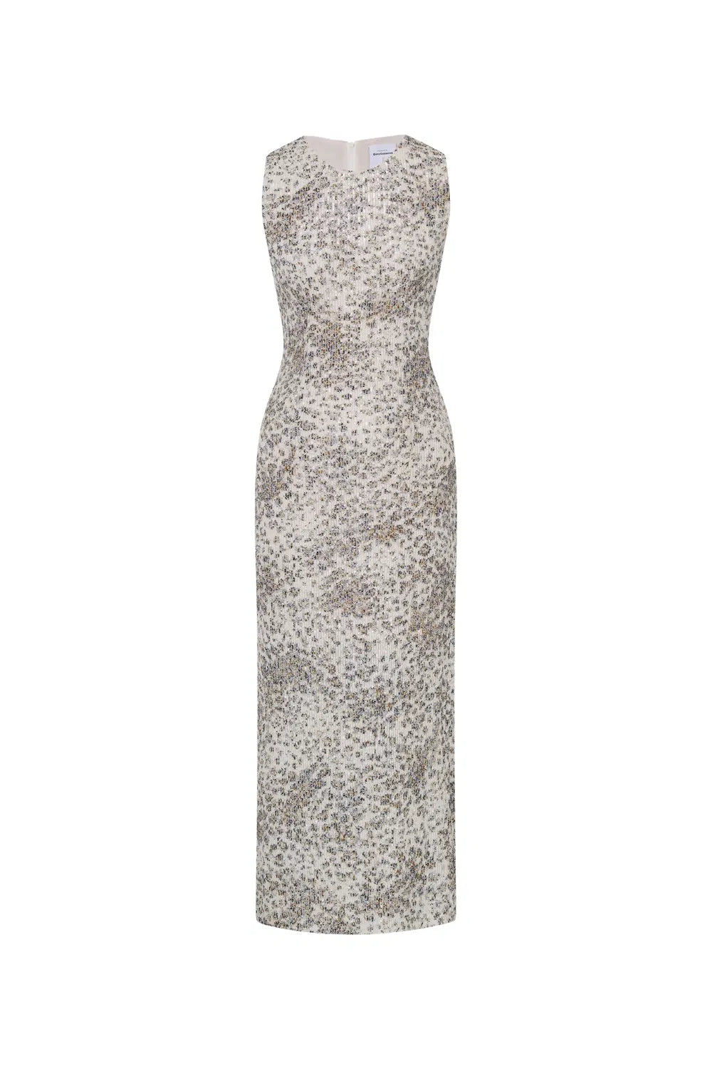 Leopard Handstitched Sequin Midi Dress in Stretch Sequin Mesh