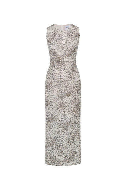 Leopard Handstitched Sequin Midi Dress in Stretch Sequin Mesh