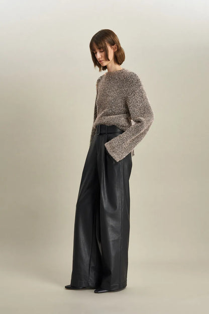 Bitume Belted Straight Leg Baggy Pants in Vegan Leather