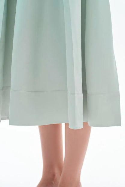 Cici A Line Pleated Flare Skirt in Crystal Flow Satin