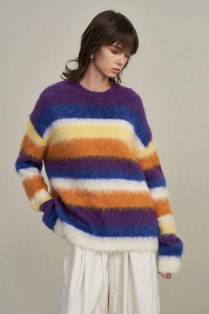 Marie Striped Knit Sweater in Alpaca Mohair Blend Knit