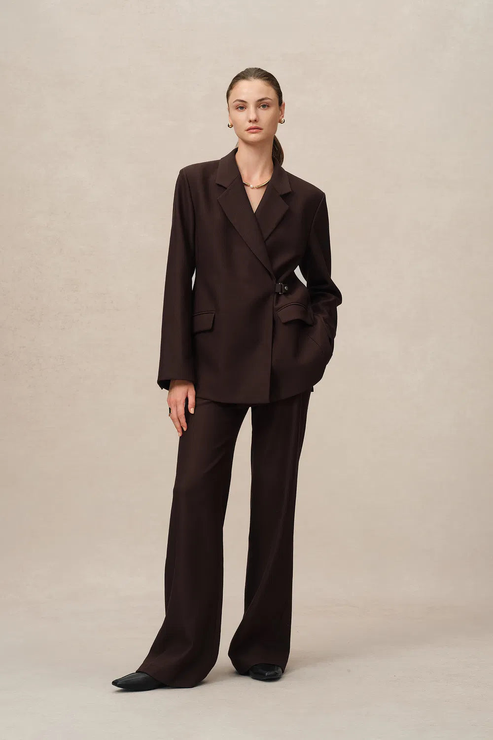 Babila Side Notched Lapel Blazer in Fine Wool Twill