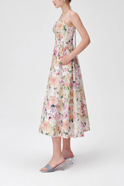 Cindy Flora Print Dress in Silk Cotton