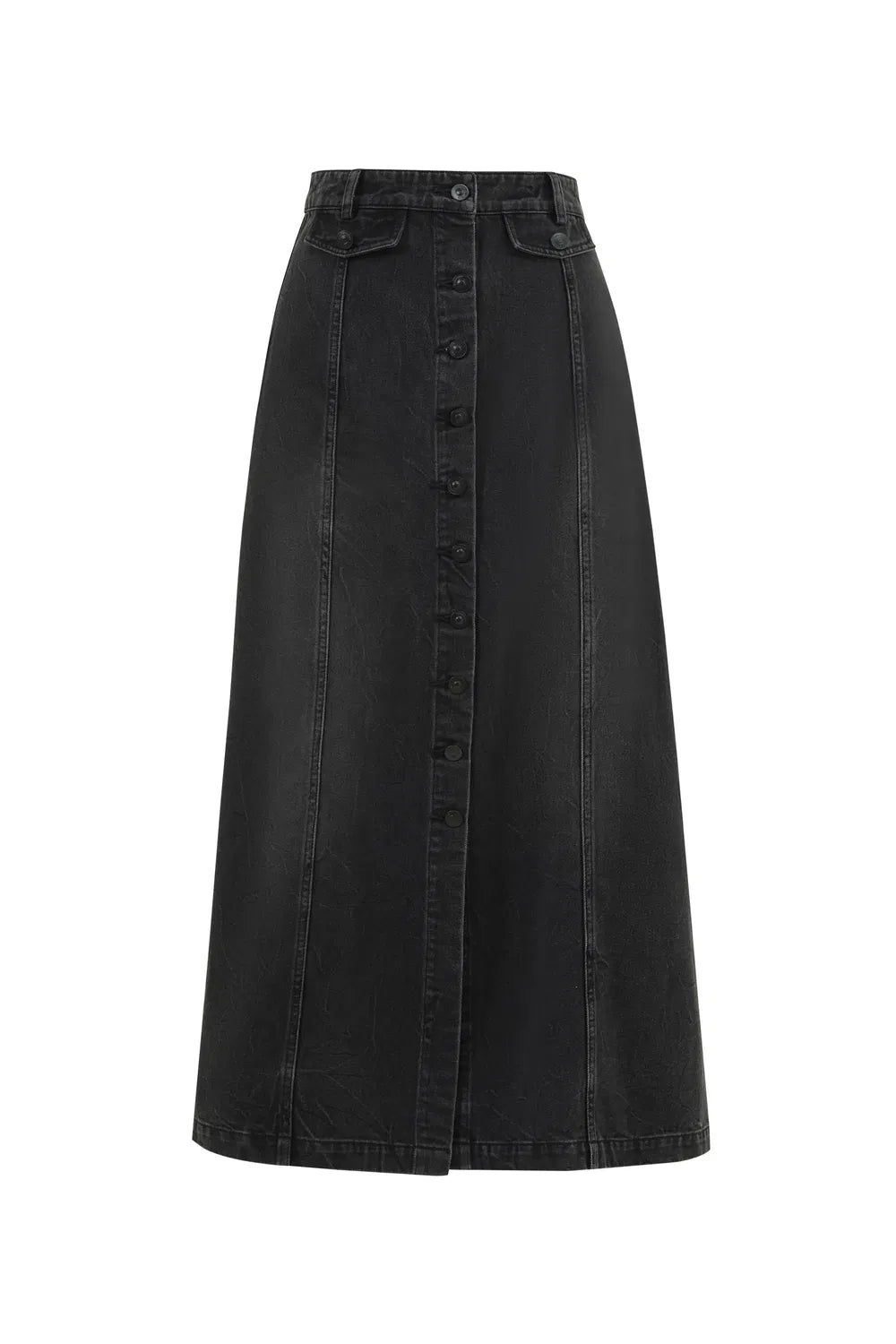 Corrine Midi Skirt in Washed Cotton Denim