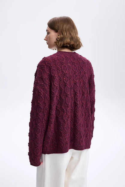 Kitty Cable Cardigan in Speckled Wool Knit