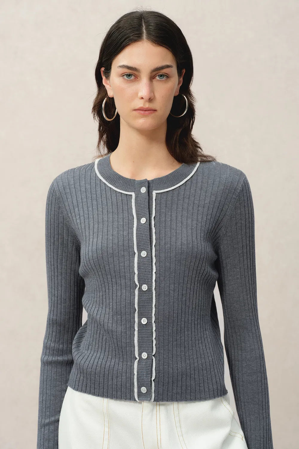 Niki Grey Cardigan in Lyocell Blend Knit