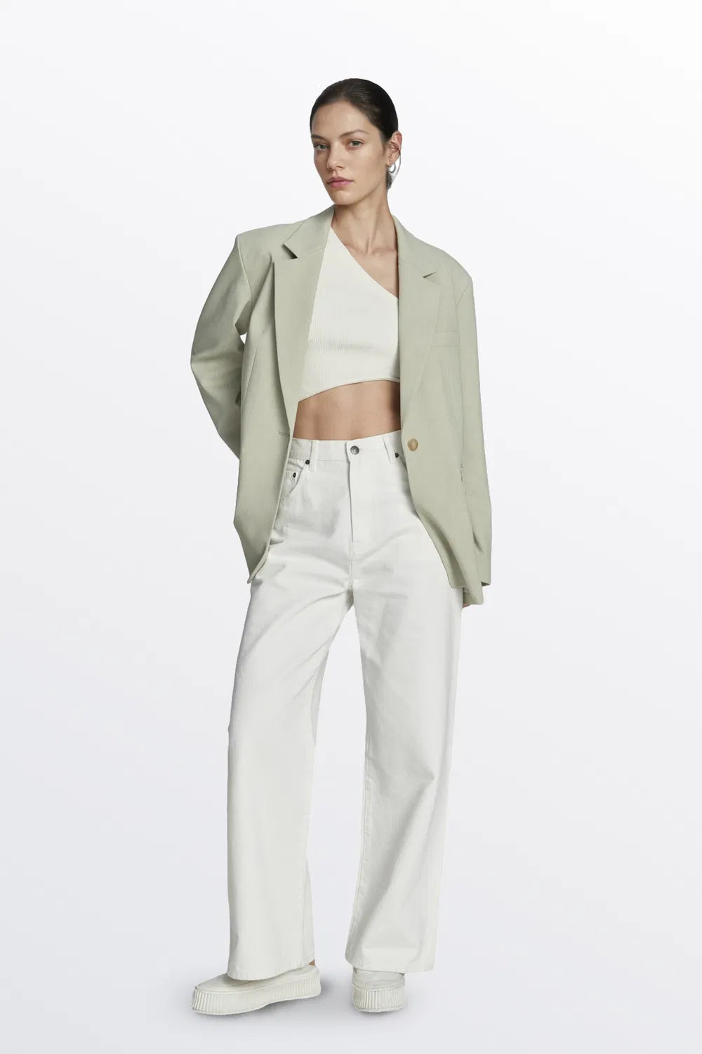 Creamy Green Detachable Belt Blazer