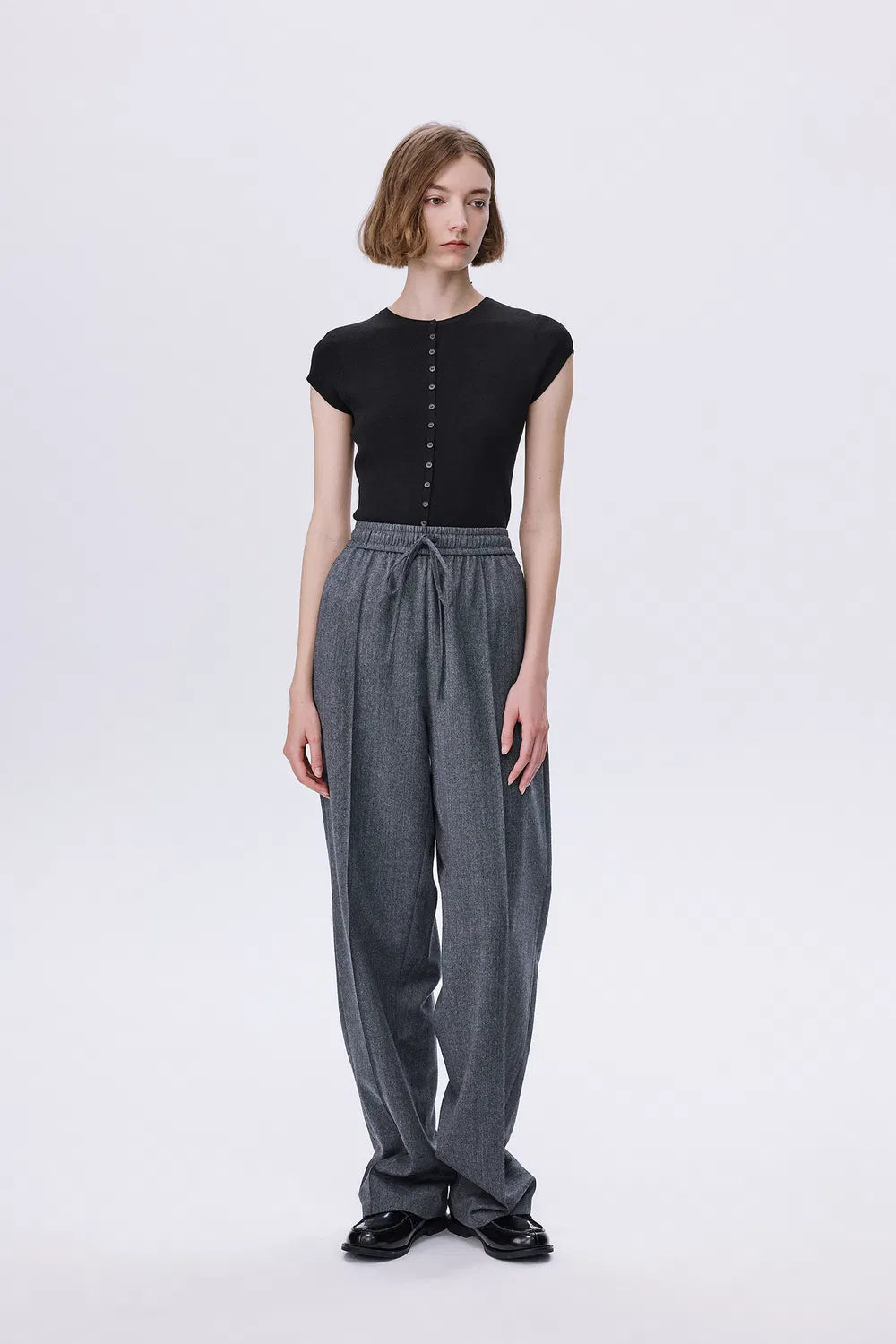 Constantine Front Tie Relaxed Fit Pants in Wool Herringbone