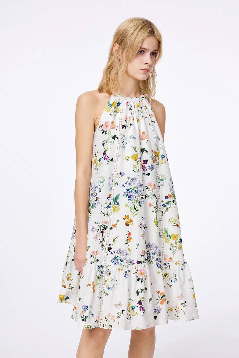 Flora Halter Neck Dress in Silk Cotton