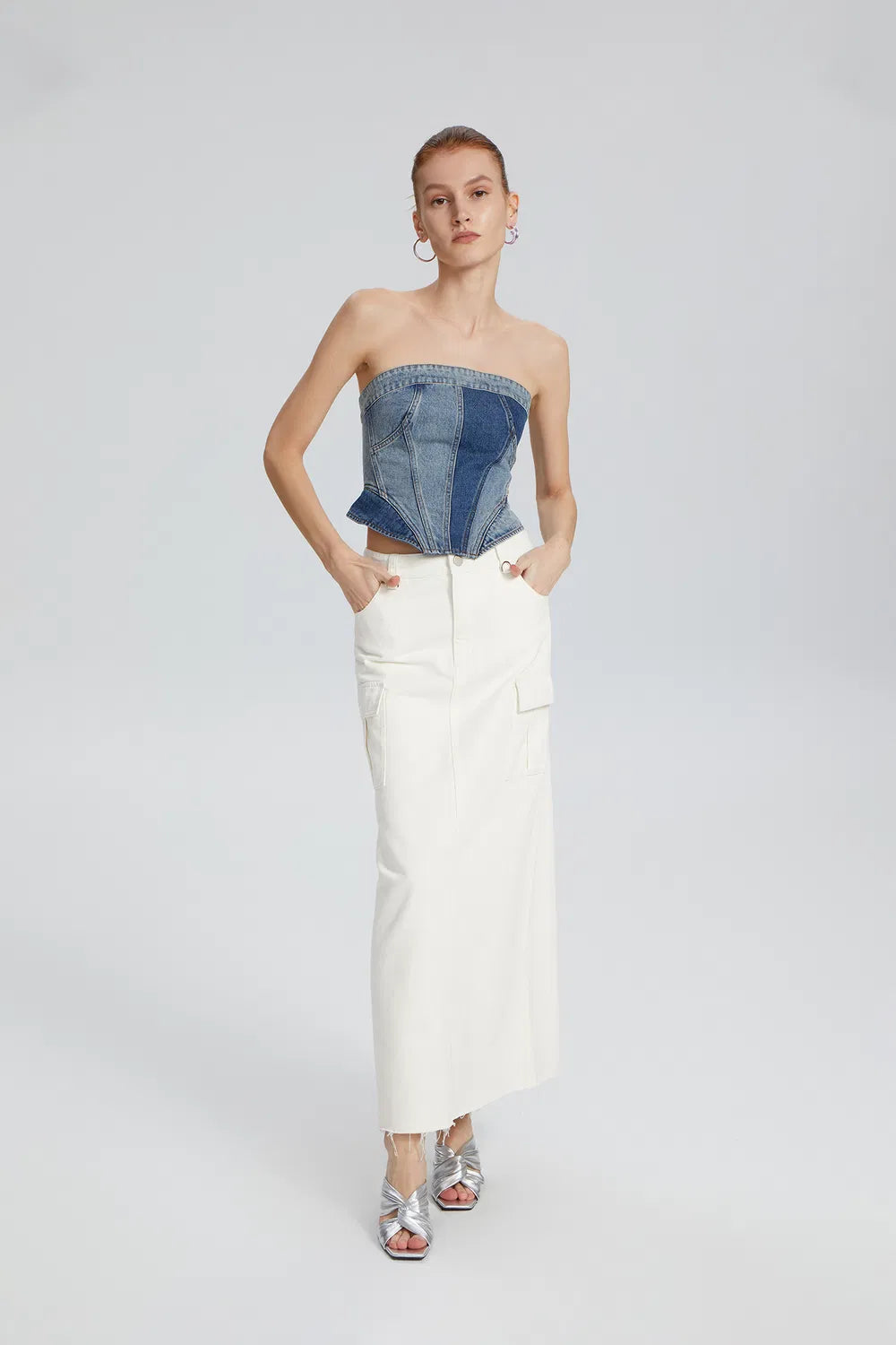 Lara Cargo Maxi Skirt in Cotton Denim