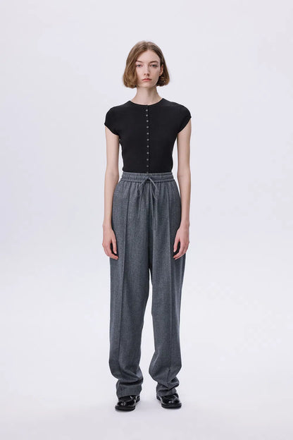 Constantine Front Tie Relaxed Fit Pants in Wool Herringbone