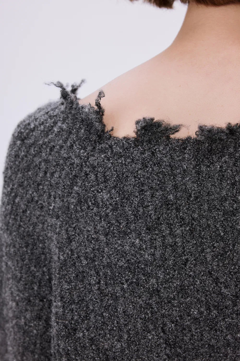 Diya Frayed Edge Sweater in Wool Loop Knit