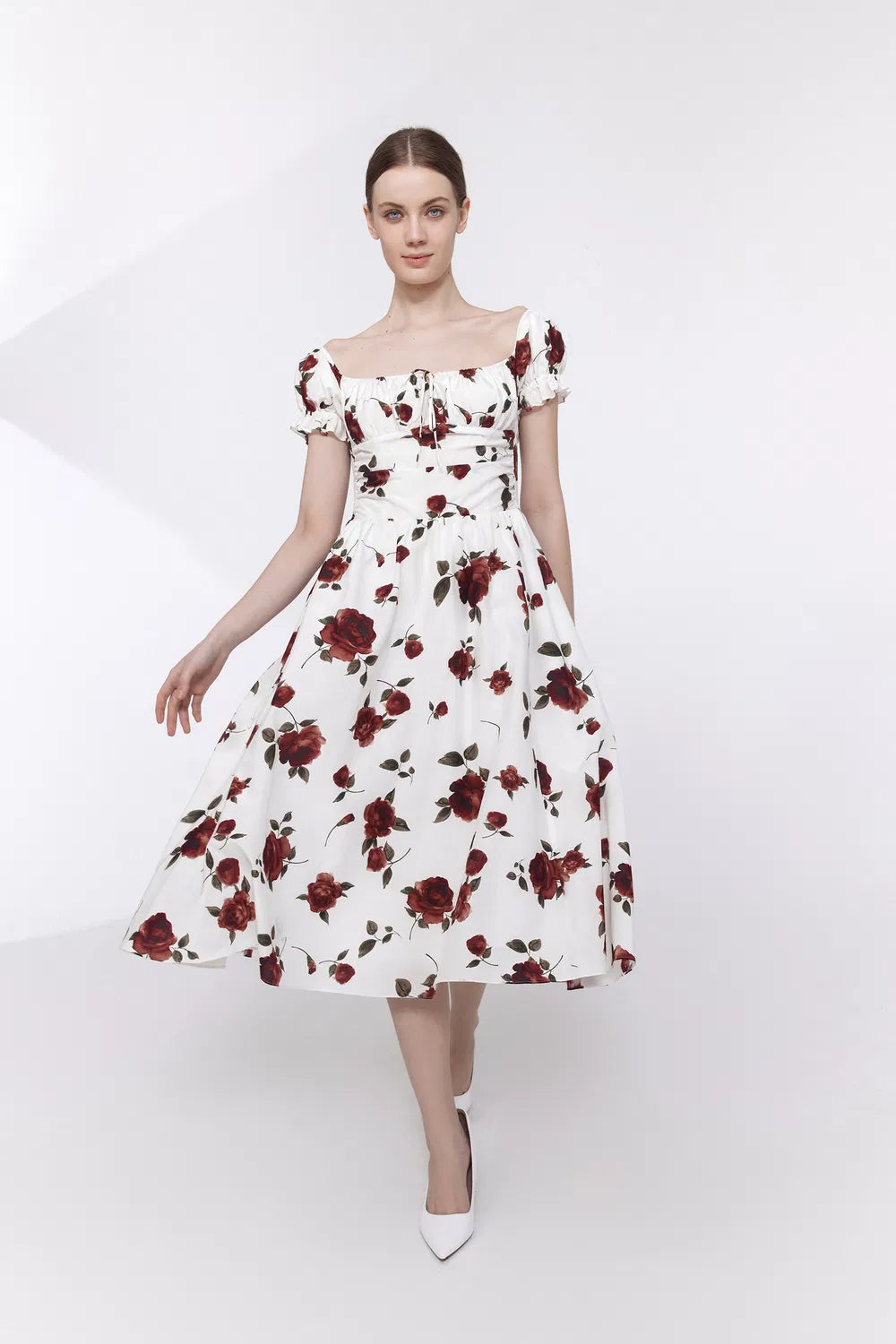 Belle Rose Print Dress in Silk Cotton Blend