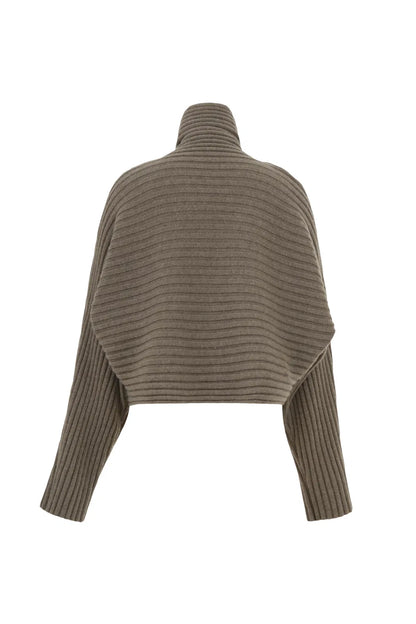 Charlotte Turtleneck Ribbed Knit Cardigan in Merino Wool-Cashmere