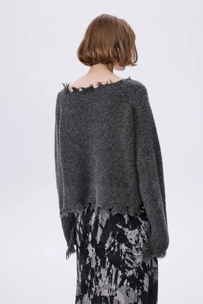 Diya Frayed Edge Sweater in Wool Loop Knit