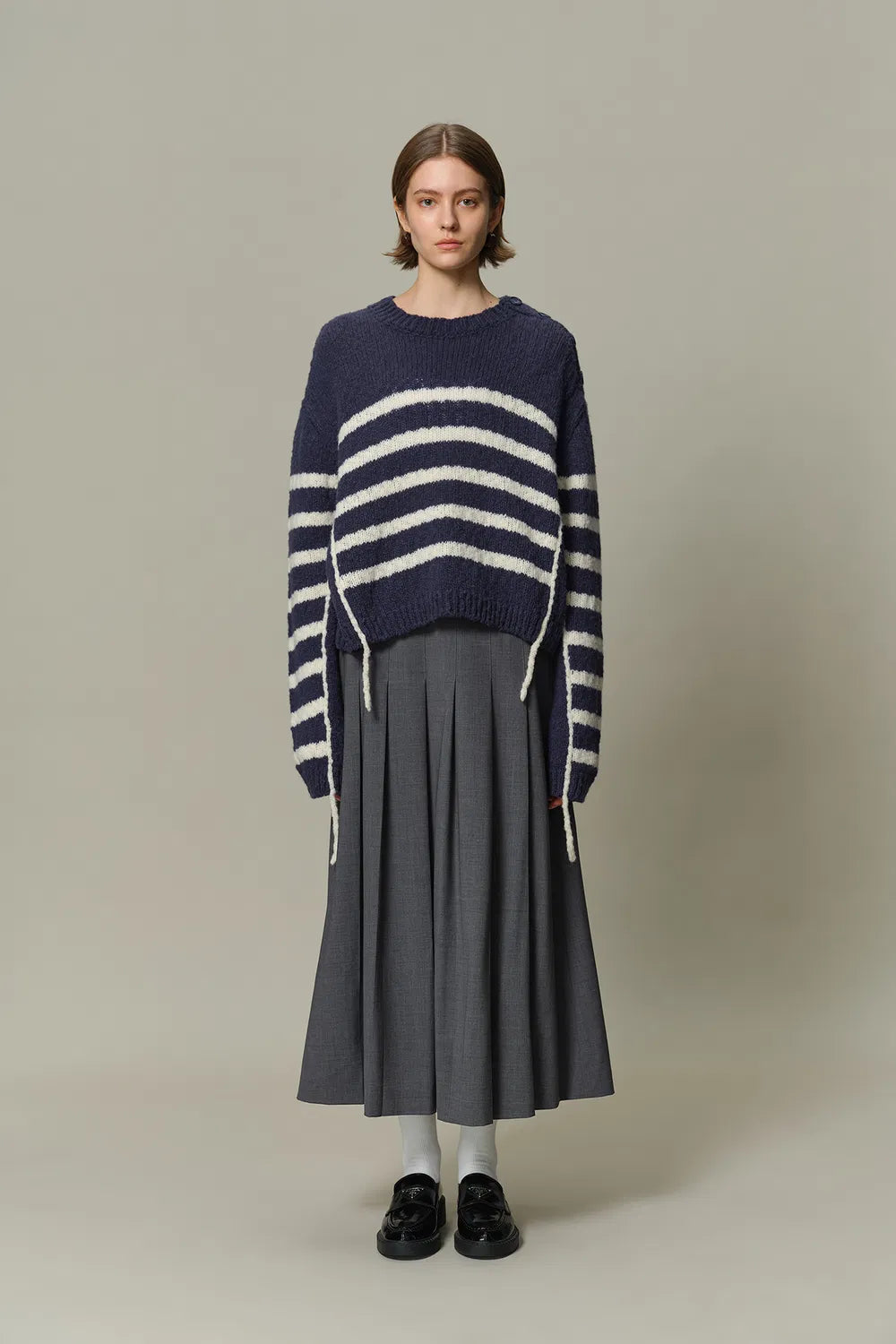 Kirsten Striped Pullover Sweater in Wool Blend Bouclé Knit