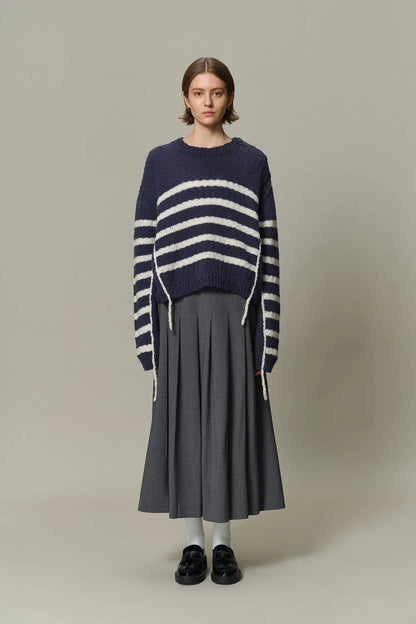 Kirsten Striped Pullover Sweater in Wool Blend Bouclé Knit