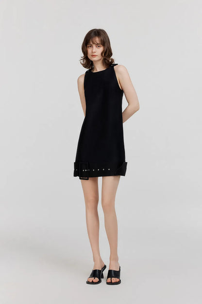 Caspian Buckle Dress in Wool Silk Blend