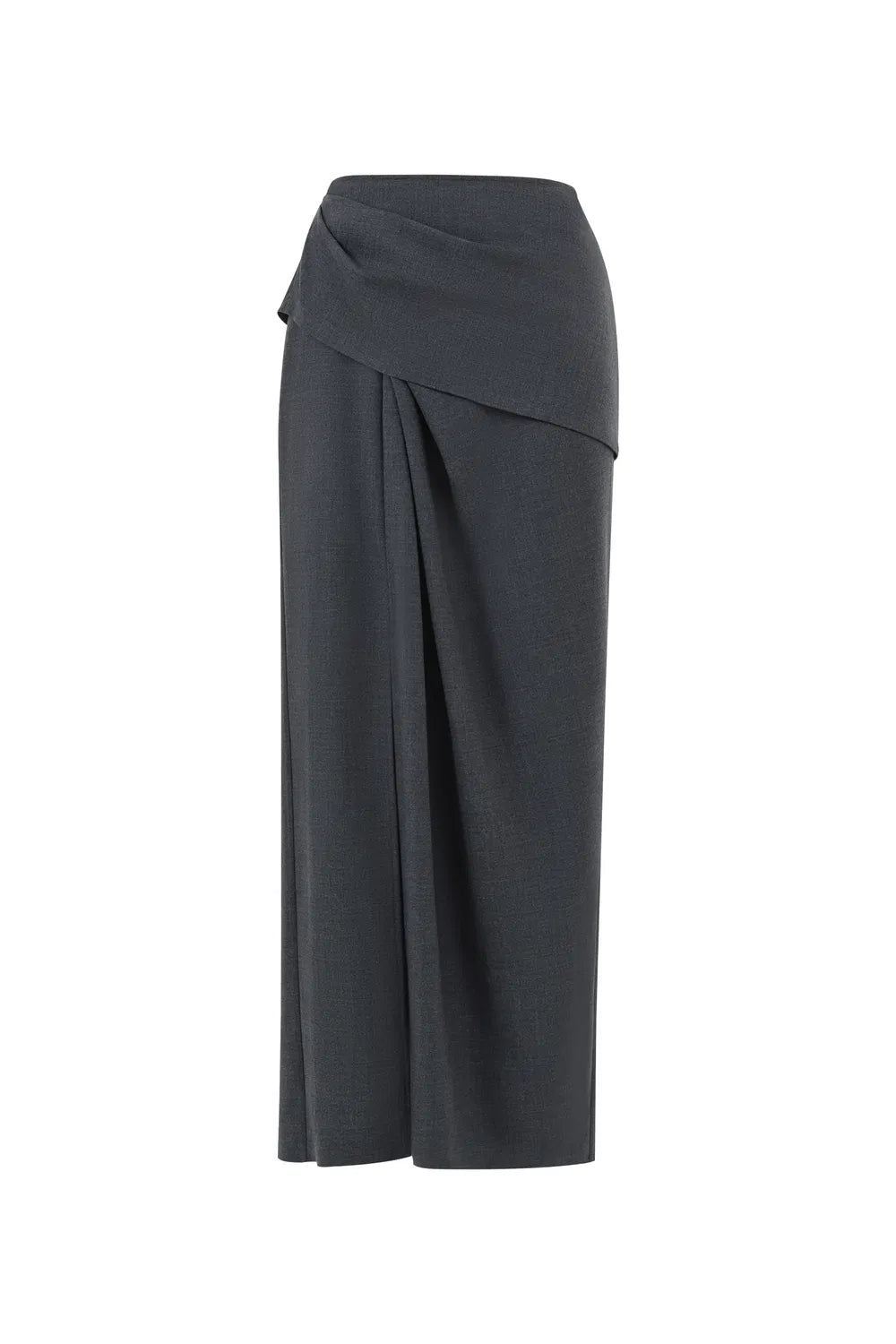 Leona Pleated High Slit Midi Skirt in Fine Worsted Wool