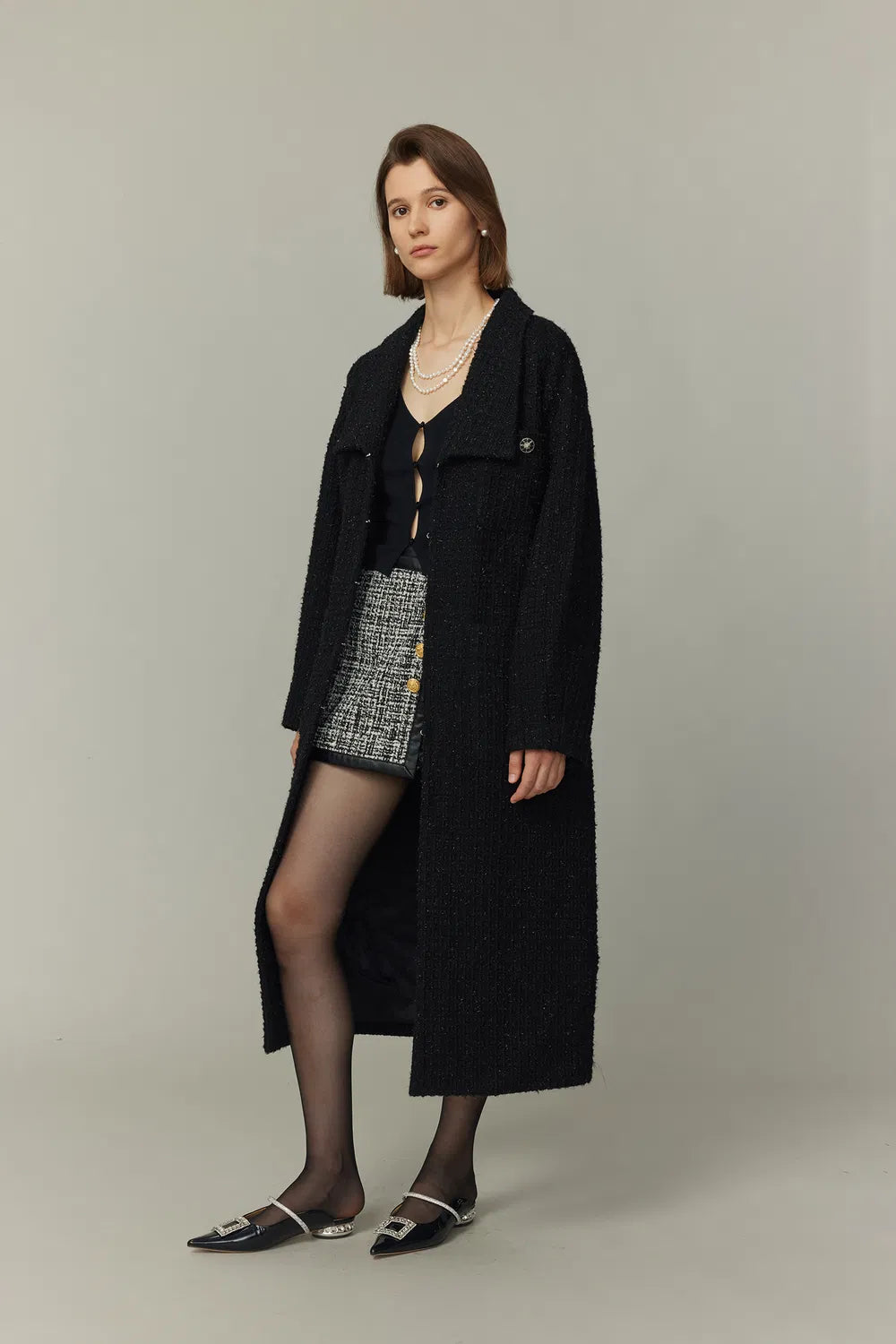 Hortensia Coat in Wool Blend Metallic Thread Tweed